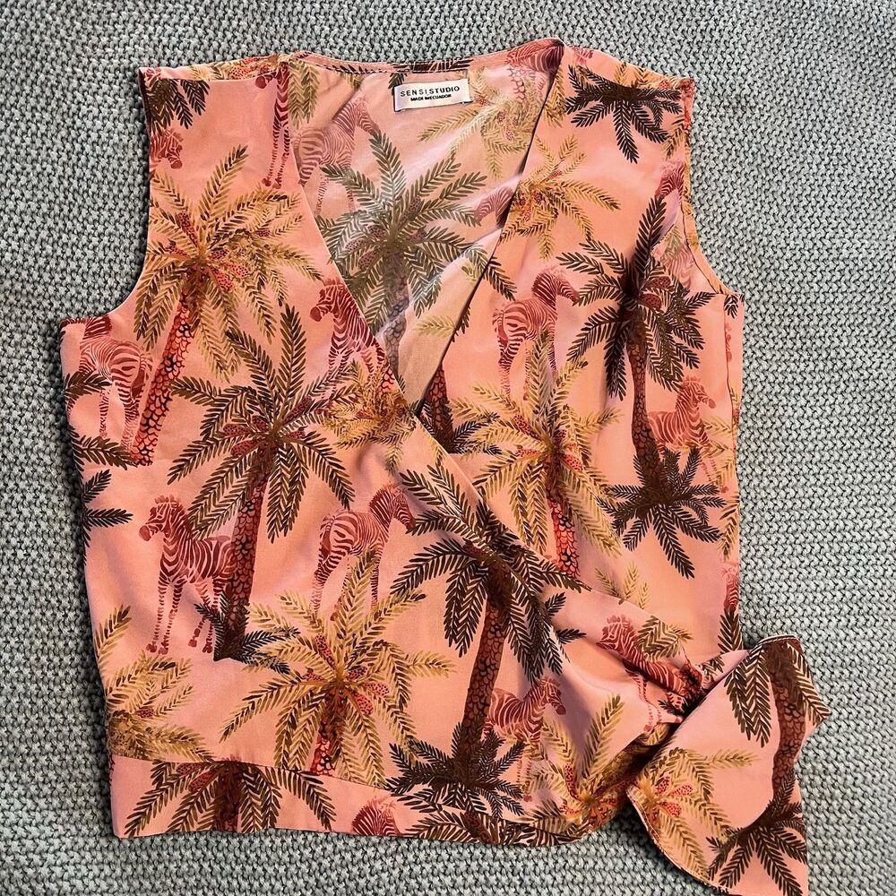 Sensi Studio Safari Pink Wrap Tunic Zebra Dress Red Sz S